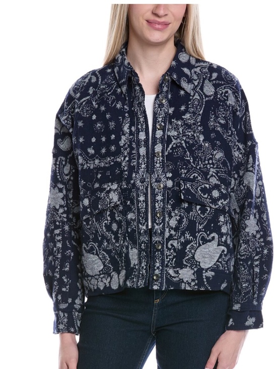 We The Free Jackets & Blazers - We The Free Bandana Jacquard Shirt Jacket in Indigo Blue Sz M NWT $198R